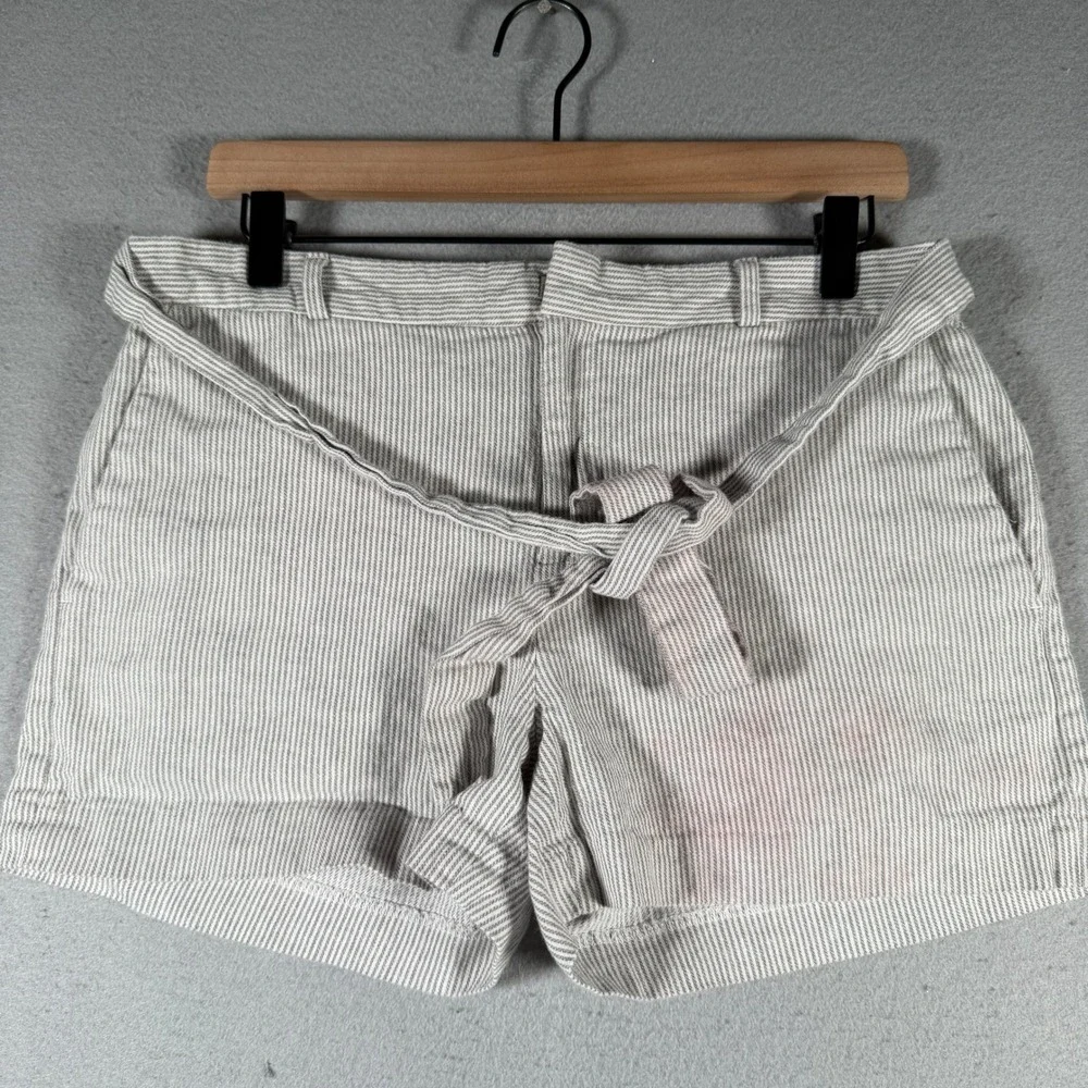 Banana Republic‎ Womens Grey White Striped Linen Cotton Shorts Size 6 326782-00